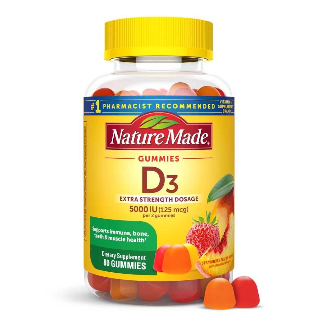 Vitamin D3 5000 i.e. na serviranje žvečilnih gumijev dodatna moč, podpora za zdravje kosti in imunskega sistema, 80 vitamin D Gumijev za odrasle, 40 dnevna oskrba