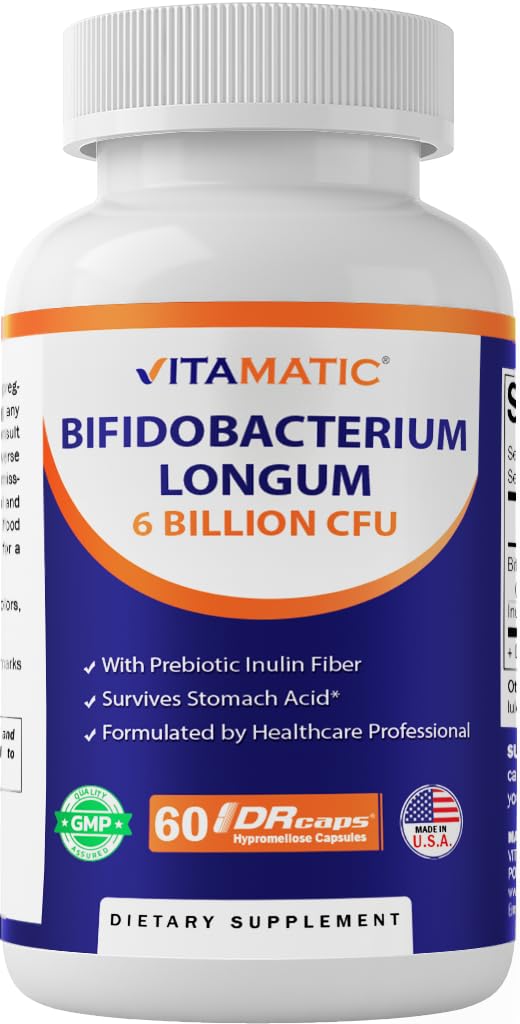 Vitamatski Bifidobacterium Longum 6 milijard CFU na DR kapsulo - 60 Count - spodbuja črevesno zdravje - izdelano s prebiotičnim Inulin Fiber