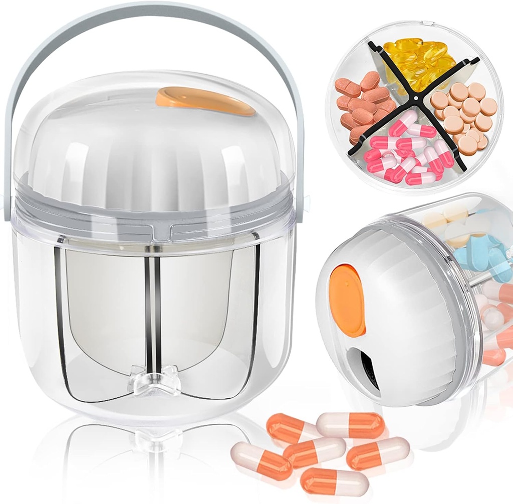 Tablete Box, Tablete Organizator za potovanja Cute Medicine Organizator NO-BPA Vlažilni dokaz Medicina Vsebnik za vitamine, ribje olje, Dodatki (bela)