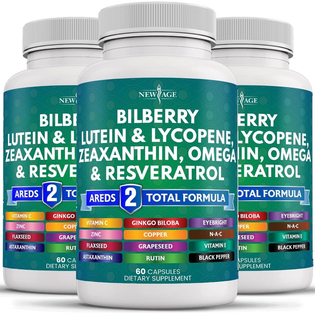 NOVA AGE Eye Health Vitamini z borovnico Lutein & Zeaksantin Lycopen Resveratrol Grozdni semenski ekstrakt Astaksantin - Eye Vitamin - 180 Count