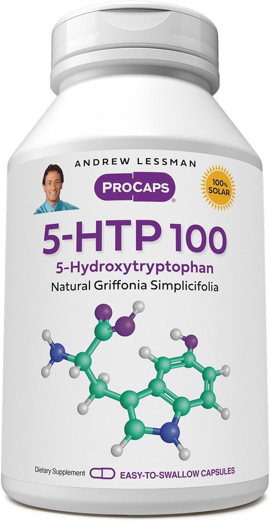 ANDREW LESSMAN 5-HTP 100-60 kapsule – pomaga izboljšati kakovost spanja in podpira zdravo živčevje. Ultra-purni 5-hidroksitriptofan (5-HTP). Podpira uravnovešeno razpoloženje. Brez dodatkov