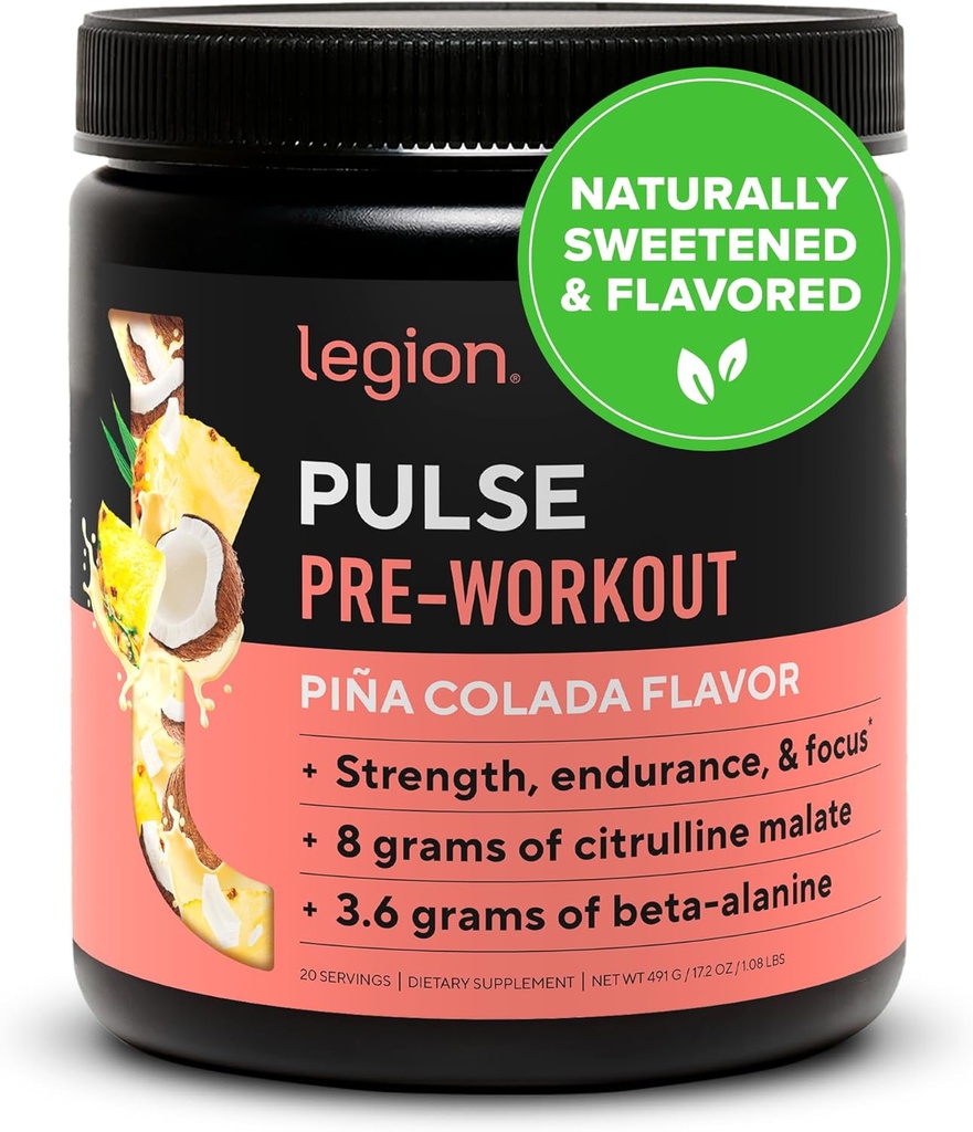 LEGION Pulse Pre vadba - Vse naravne dušikov oksid Preworkout pijača za povečanje energije, Kreatin brezplačno, naravno sladkana, Beta Alanin, Citrulin, Alfa GPC (Pina Colada)