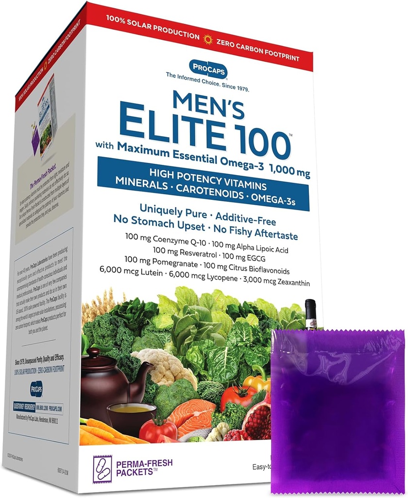 ANDREW LESSMAN Multivitaminski - moški Elite-100 z največjo esencialno Omega-3 1000 mg Packets – Močna hranila, Esencialni vitamini, minerali, fitonutrienti in karotenoidi. Brez dodatkov