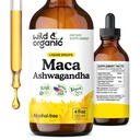 Wild & Organic Maca Root Ashwagandha Kapljice za moške in ženske - Tekoča Maca Ashwagandha dodatek za splošno podporo - Perujski ekstrakt Tinktura - Vegan, sladkor in alkohol brez - 4 fl oz