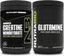 NutraBio Kreatin Monohidrat dopolnilo, nearomatizirana, (300g) in L-glutamin prašek, (500g) – Vadbeni dodatek paketi podpira mišično energijo, regeneracijo in moč
