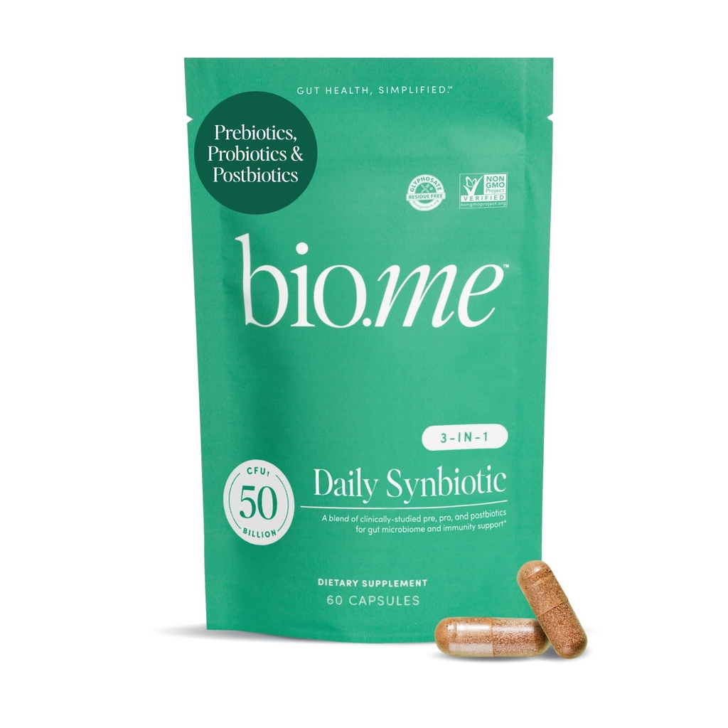Sinbiotiki 3- v-1 Prebiotiki, probiotiki in postbiotiki za digestivno zdravje, črevesno zdravje, Imunska podpora in napihnjenost za moške in ženske - 50 milijard CFU na serviranje - Vegan, 60 kapsul (30 strežnikov)
