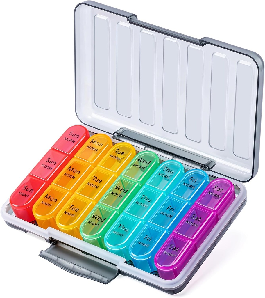 Organizator tablete Odaro 3 krat na dan - Prenosni tedenski Medicine Box s 7 ločenimi zabojniki, Potujte 7 dan Tablete Box, črna