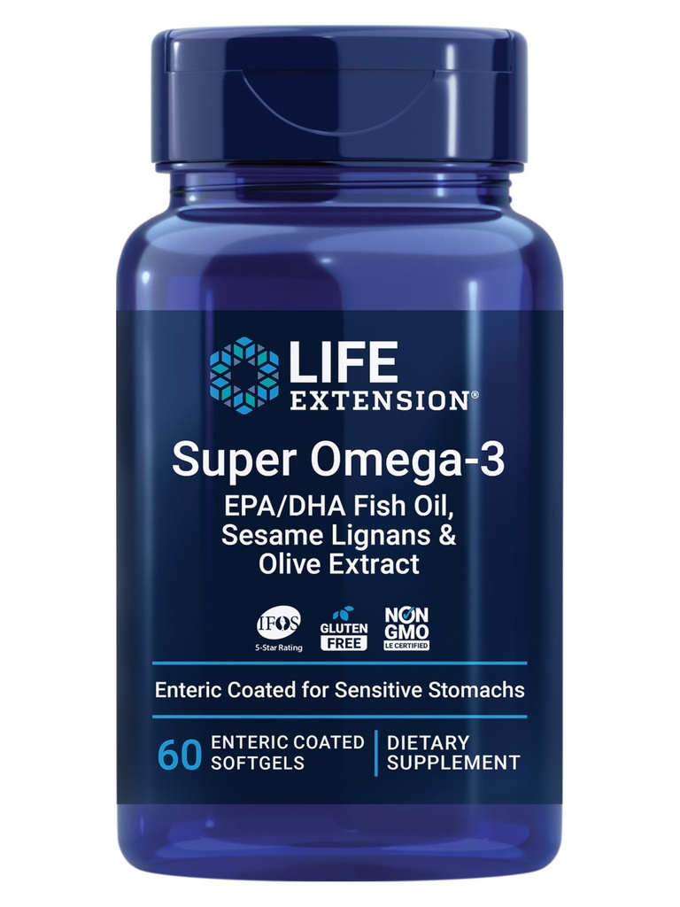 Life Extension Super Omega-3 EPA/DHA ribje olje, Sezam Lignans & Olive Extract – Health Health, Brain Health, Vnetje Health Support, Gluten-free, Enteric-Coated, Non-GMO, 60 Softgels