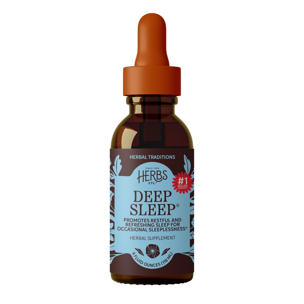 Zelišča Etc. Deep Sleep Classic Liquid Extract - Zeliščni dodatek za naravne in nežne spanja podporo - Počivajoče spanje dodatek s pasijonko, kamilice in limona Balm - 4 fl oz (157 Servings)