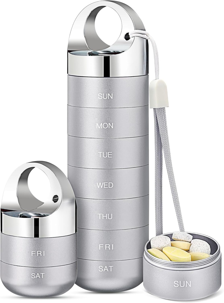Zannaki Metal Travel Organizer, Prenosne vodoodporne tedenske tablete Box, Velika Aluminum Alloy Pill Case Container, BPA brezplačno 7 Daily Medicine Organizator Imetnik za vitamine, ribje olje, Dopolnilo