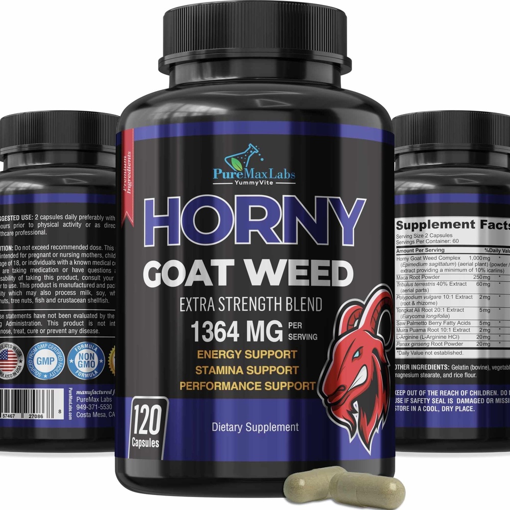 Horny Kozel Dodatna moč - 120 Kapsule w. Maca, L-arginin, ginseng - Boost Desire, Performance, Stamina, Energy, Non-GMO Formula, 120 Kapsule
