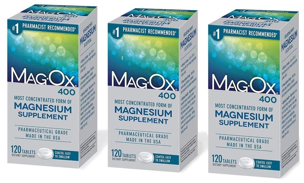 Mag-Ox 402 Mag-Ox 400 Magnezij Mineralna prehrana Dopolnilne tablete, 483 mg Magnezijev oksid-3 Število, 3-Pack, 3,0 Število