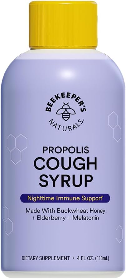 BEEKEEPERJEV NARAVNIK B. Boljši nočni kašelj Sirup za odrasle - Izvleček jagod, Bee Propolis Extract, Ajda - Imunska podpora, 4 oz