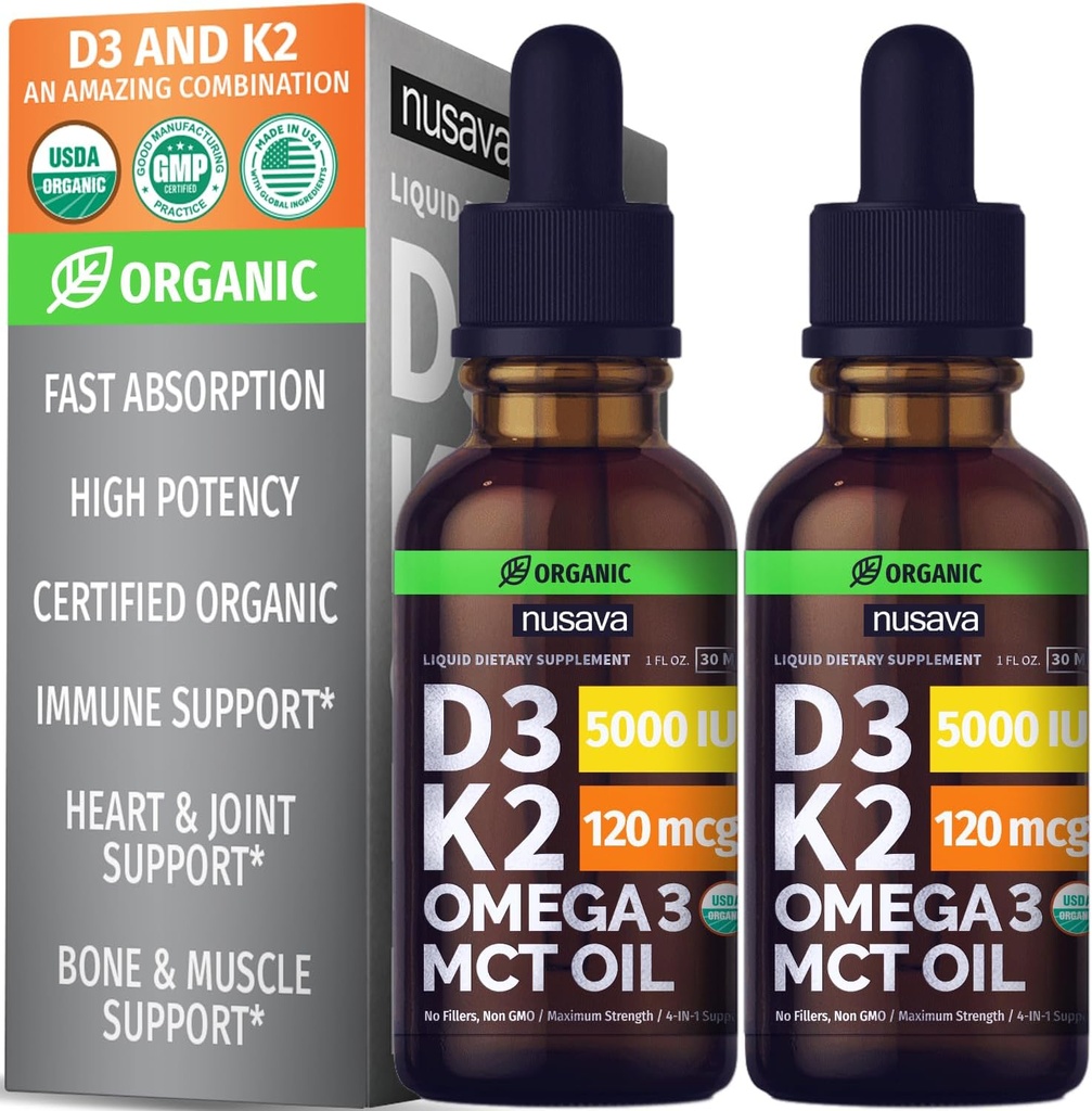 NUSAVA Vitamin B12 Tekoče kapljice, brez arome D3 K2, in klorofil paket - Močni tekoči vitamini za srce, energijo, možgane in imunske podpore - Ne-GMO, Gluten-free, 2pk vsak