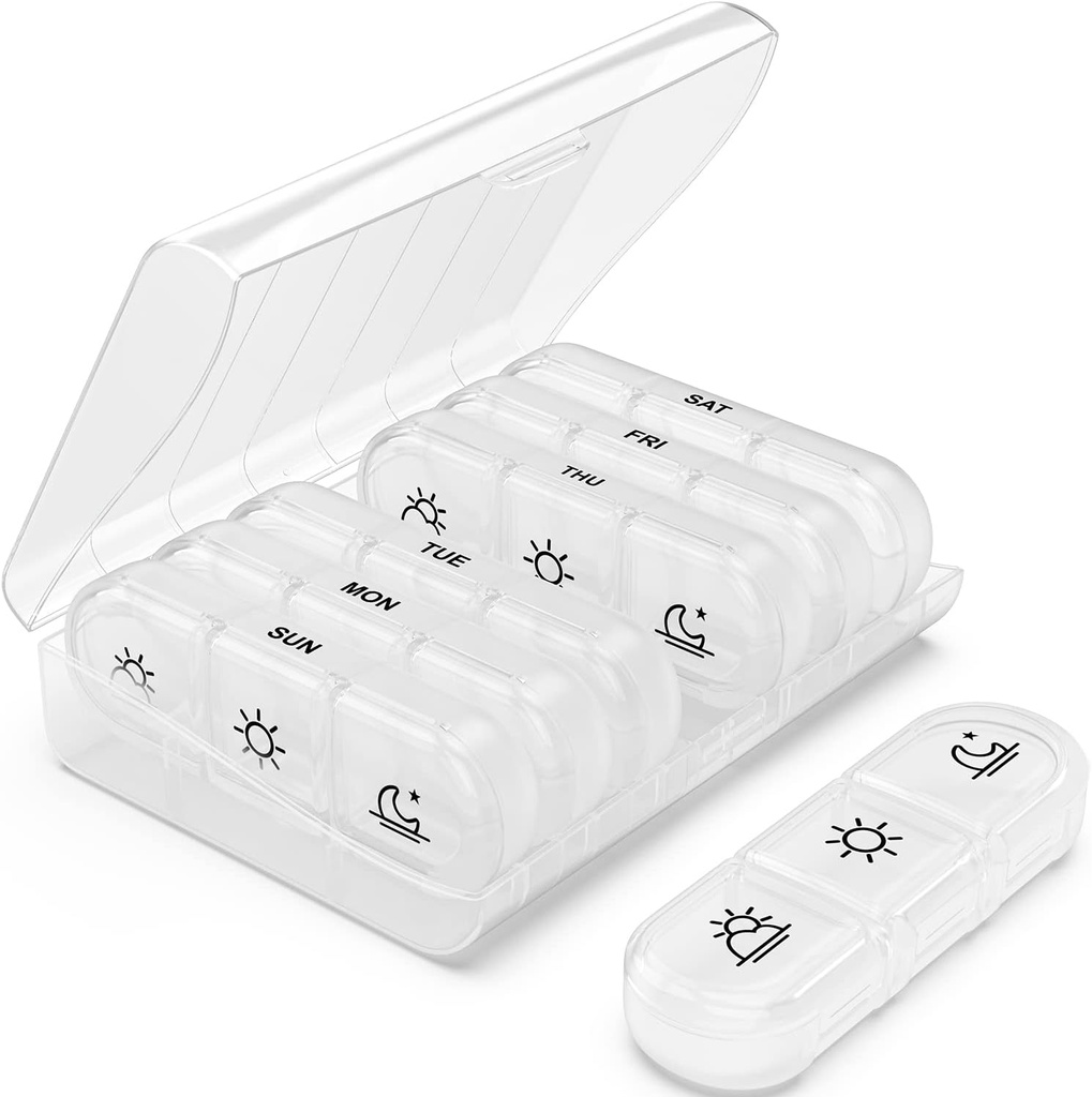 PULIV tedenske tablete Organizator 3 krat na dan, Prenosne potovalne tablete Box 7 dan z velikimi tableti zabojniki, svetlo-proof tablete Primer za vitamine, zdravila, dodatki in ribje olje (bela)