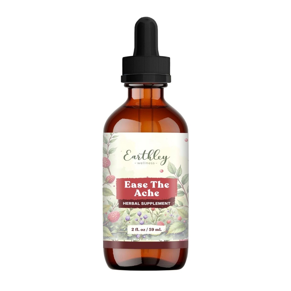 Earthley Wellness Ease the Ache, Natural Hormone Support for Cramps, Bloating, Mood Swings, and Postpartum Discomfort, Cramp Bark, Red Raspberry Leaf, Motherwort, Nettle (2oz)