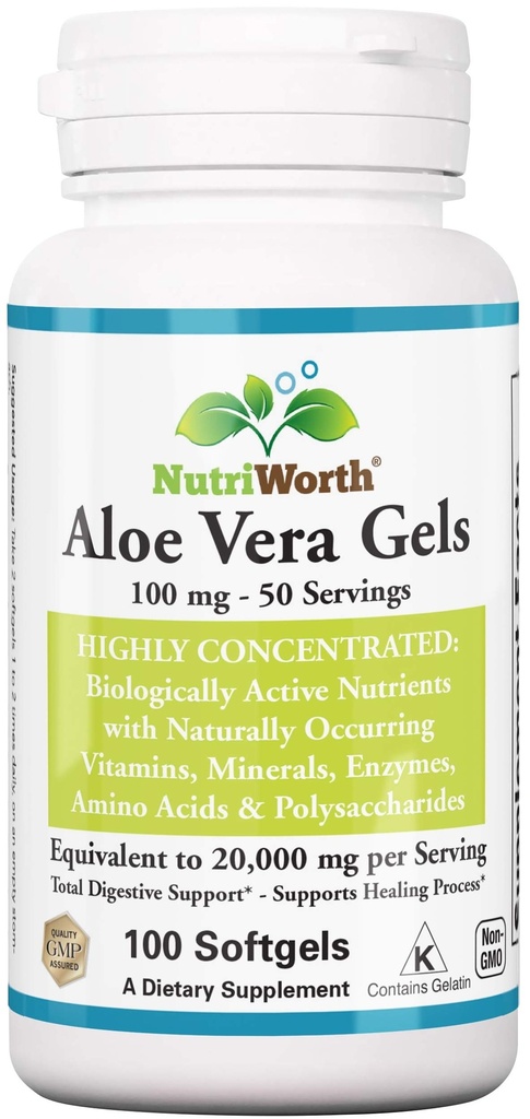 Aloe Vera dodatek (100 Softgels) 20.000mg Čisti gel enakovrednost – Made with Organic Aloe Vera