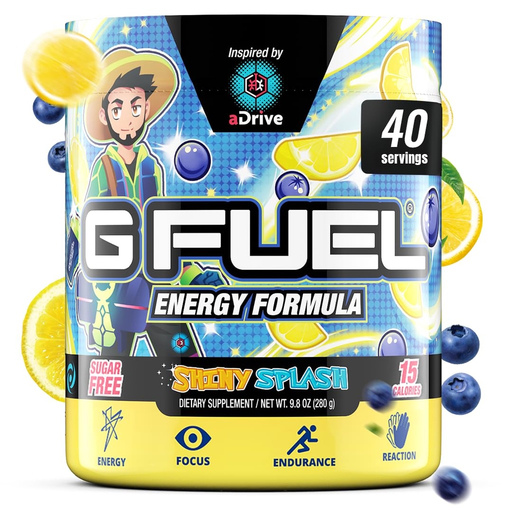 G gorivo aDrive Energy Drive Powder, Pre Workout Caffeine Mix for Gaming, Sugar Free Focus Amino, Vitamin + Antioksidanti, 9.9oz (Blueberry & Limonade, 40 Serving)