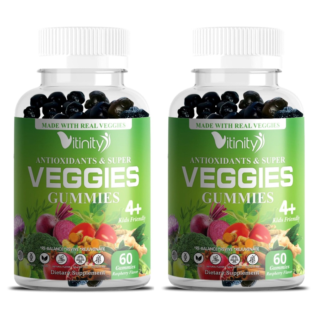 VITINITY Veggies Dopolnilo-Made z Real Super Veggies Okusne Gummies(120 Chews),30 Veggies,Herbs,Fruit in Zelenjava dopolnilo,Non-GMO,pektin-Based,Gluten-free,No več tablete (60 dan)