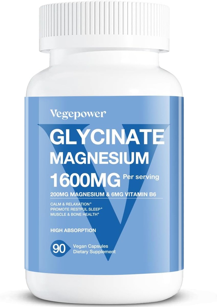 Magnezij Glicinat 200 mg, visoka absorpcija Vegan Magnezij dodatek, popolnoma kelirani magnezijev cink Vitamin D & B6, Magnezij Biglicinat za spanje, zdravje kosti in mišic, živec, ne-GMO, 90 kapsul
