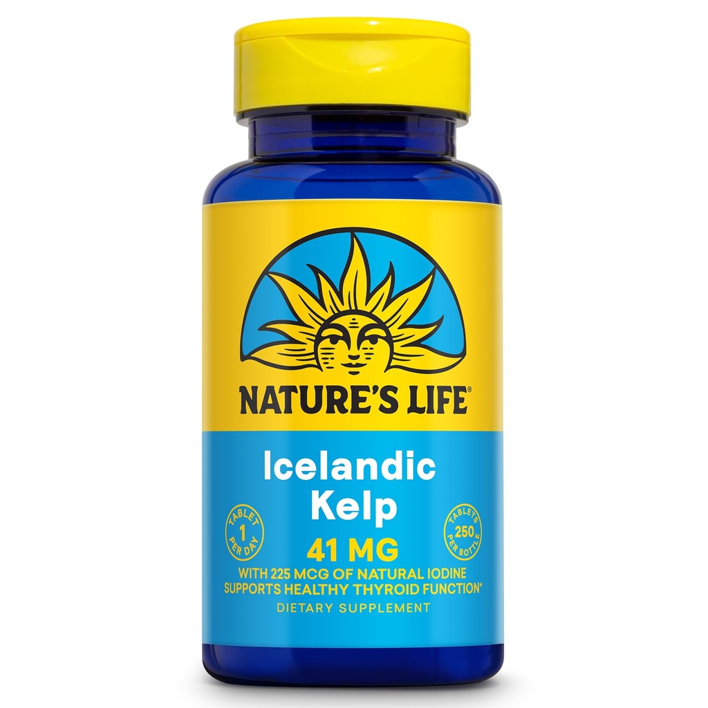 Življenje narave islandski Kelp 41 mg - Sea Kelp Jodine dodatek iz islandske morske vode - Podpora ščitnici za ženske in moške z 225mcg naravni jod - 60-dnevni garancija, 250 Serving, 250 tablet