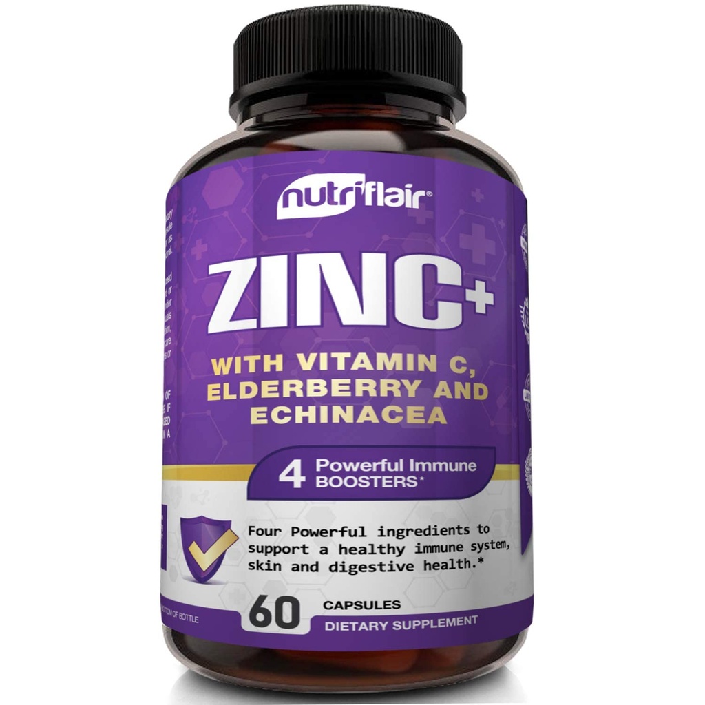 NutriFlair Cink 50mg - z vitaminom C, Elderberry, Echinacea Purpurea Extract, cinkov oksid - Primerjajte s pikolinat, Citrat, Oksid - Popolne imunske podporne tablete Formula tablete s 4 Imunska obramba