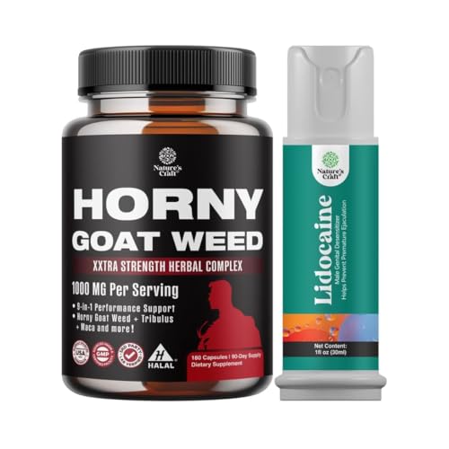 Sklop Horny Kozja trava za moške - ekstra moč moški dodatek, in Lidokain Desenzibilizing Topical Spray Climax Control za daljšo vzdržljivost - povečanje vzdržljivosti in Stamina hitro ukrepanje