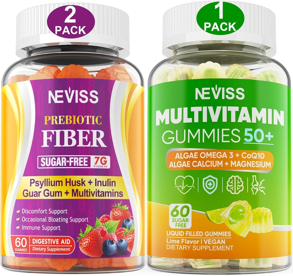 NEVIS paket - ženske in moški 50+ multivitaminski 1 paket in prebiotična fiber 2 paket