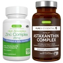 Astaksantin Complex + Cinkov kompleks Vegan Bundle, Antioksidant Podpora za kožo, lase in nohte, z Igennus