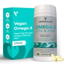 Vegan Omega 3 dodatek – EPA, DHA dopolnila & vitamin D3 – Algae Omega 3 Veganski dodatki za zdravje možganov, oči in srca – za otroke in odrasle (180 kapsul)
