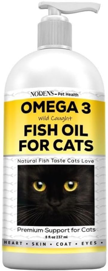 Nodens Naravno ribje olje za mačke Skin & Coat - 100% Pure Omega 3 Ribje olje za prhljaj & Hairballs - Cat Vitamini in dodatki Ribje olje tekočine za skupno vnetje, Imunska podpora & Prebava