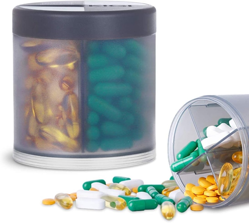 Ekstra velik dodaten organizator s 4 oddelki enostavno odprto tableto Dispenser Mesečna medicina Vitamini Organizatorji Shranjevanje tablete steklenice,Siva