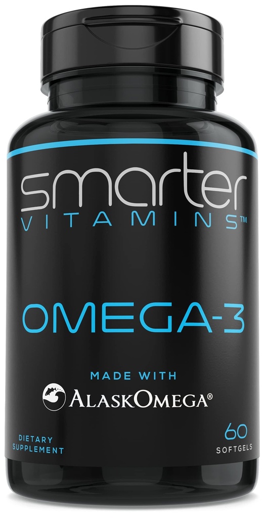 SmarterVitamini Omega 3 Ribje olje, Jagodna aroma, Burpless, brez okusa, 2000mg, DHA EPA Trojna moč, izdelan z AlaskOmega®
