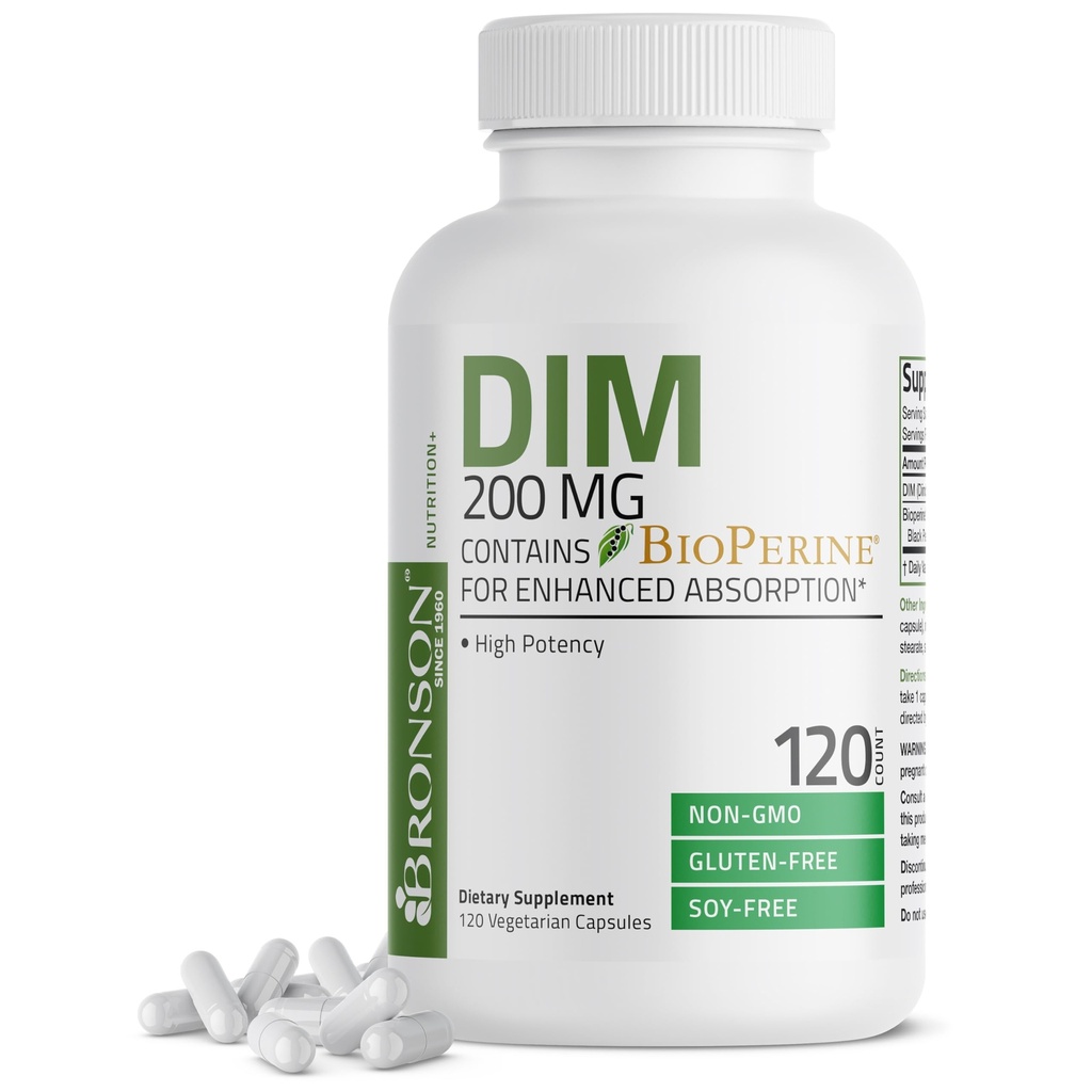 Bronson DIM dodatek 200 MG Diindolymetan z BioPerinom za izboljšano absorpcijo, estrogen Presnova in ohranja uravnotežene ravni hormona, 120 vegetarijanske kapsule
