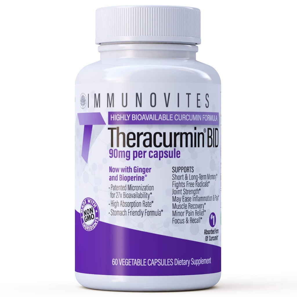 IMMUNOVITES Theracurmin BID 300mg (Nano Curcumin 90mg na kap.) [[600mg na strežbo]] - Zdaj w/Ginger & Bioperine (60ct steklenica)