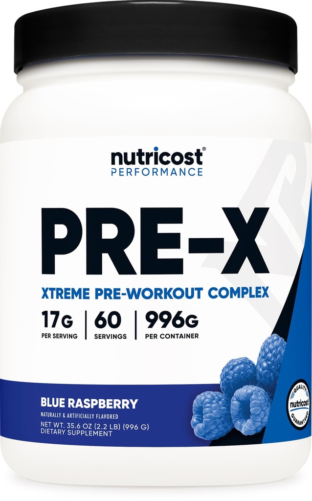 Nutricost Pre-X Xtreme Pred-workout Kompleksni prah, Modra malina, 60 Serving, Vegetarian, Non-GMO in Gluten brezplačno