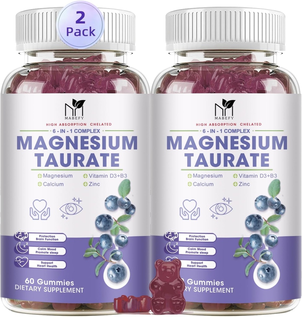 2 Pack Magnezij dodatek - Magnezij Taurat Magnezij Glycinate Gumies z magnezijevim aspartatom, Malate, Žvečljivi magnezijev kompleks za spanje, mišice, in zdravje srca podporo
