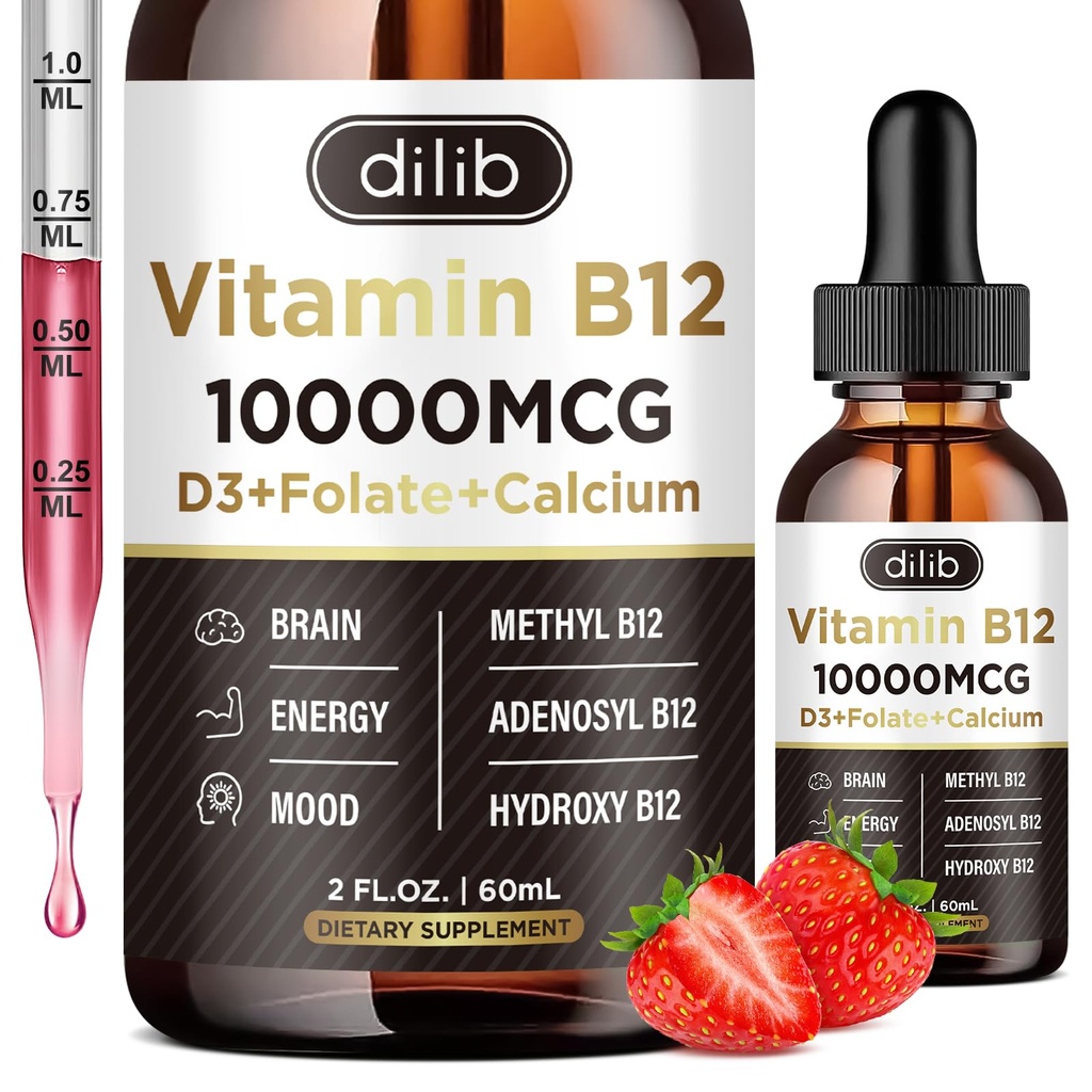 Vitamin B12 Tekoče kapljice Podjezične 10000 μg, Triple B-12 Complex Supplement, Metil & Metilcobalamin Mešanica za ženske in moške, Mood & Energy Booster, Metilirana B 12 za Presnova in zdravstvena podpora