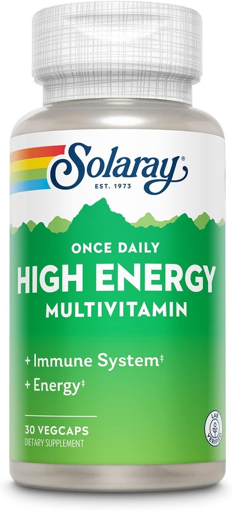 SOLARAY Enkrat na dan High Energy Multivitamin za ženske in moške - Energy Supplements - Imunska podpora w/Vitamin C, A, D in E, Vitamin B kompleks, Trace Minerals, 60-Day garancija, 30 Serv, 30 VegCaps