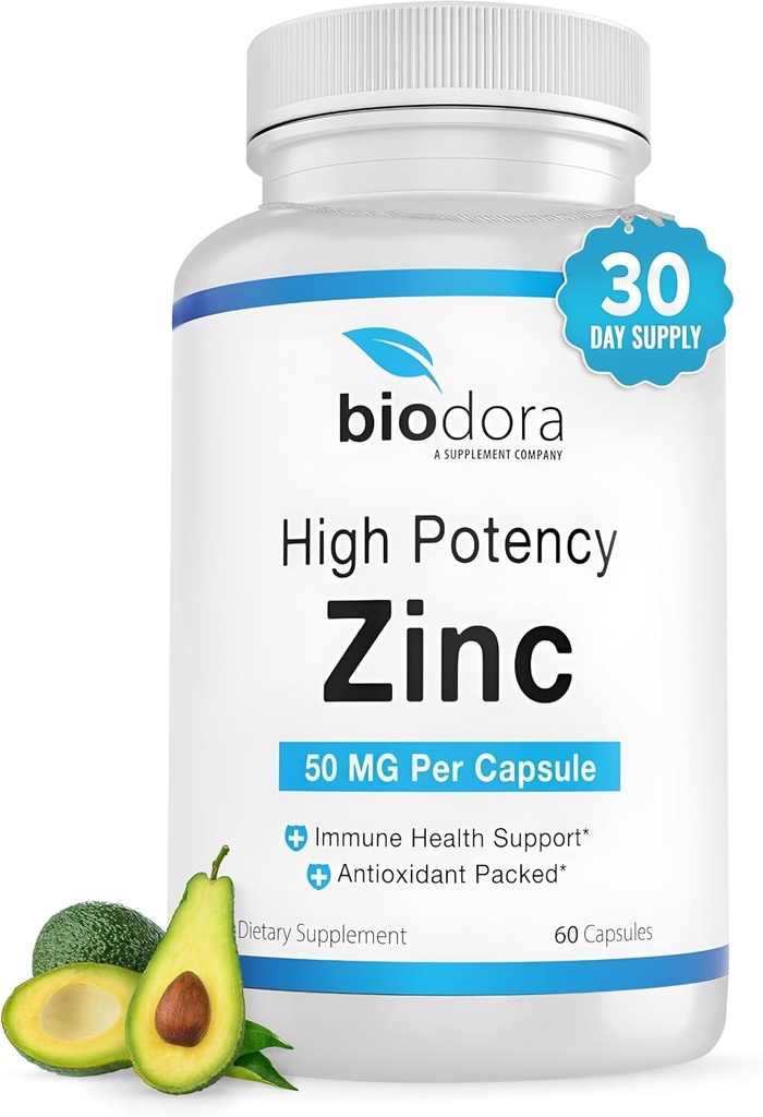 Cink visoka moč, Brez GSO, Vitamini za dobro kožo, Imunska podpora dodatek & Antioksidant, Vegan, 50mg na streže, 60 Kapsule, Nearomatizirana