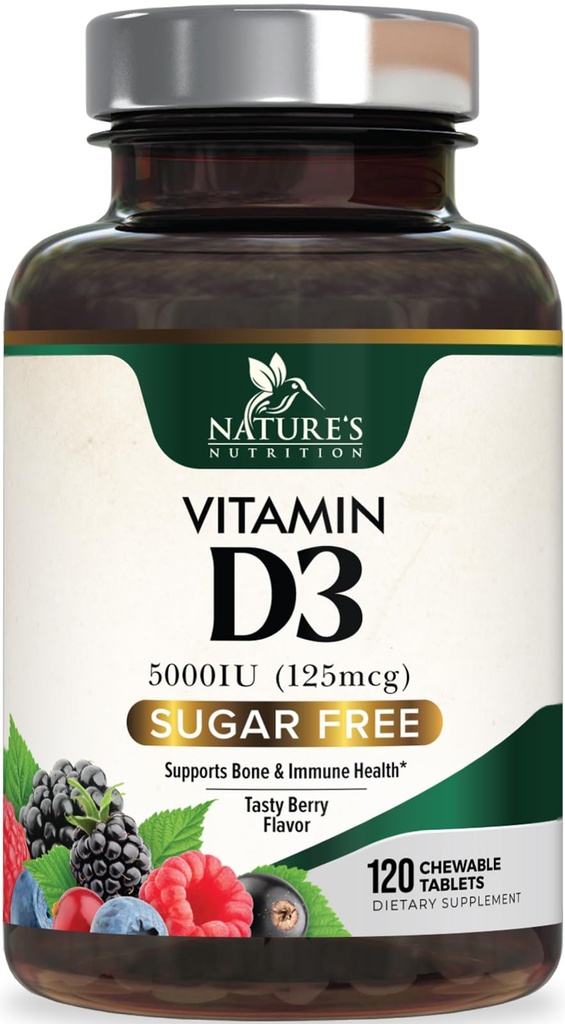Vitamin D3 5000 i.e. (125 μg) Dodatki vitamina D, ki se uporabljajo za zdravljenje imunske podpore - dopolnila za kosti, zobe in mišice - brez sladkorja, brez glutena, brez glutena - 120 tablet