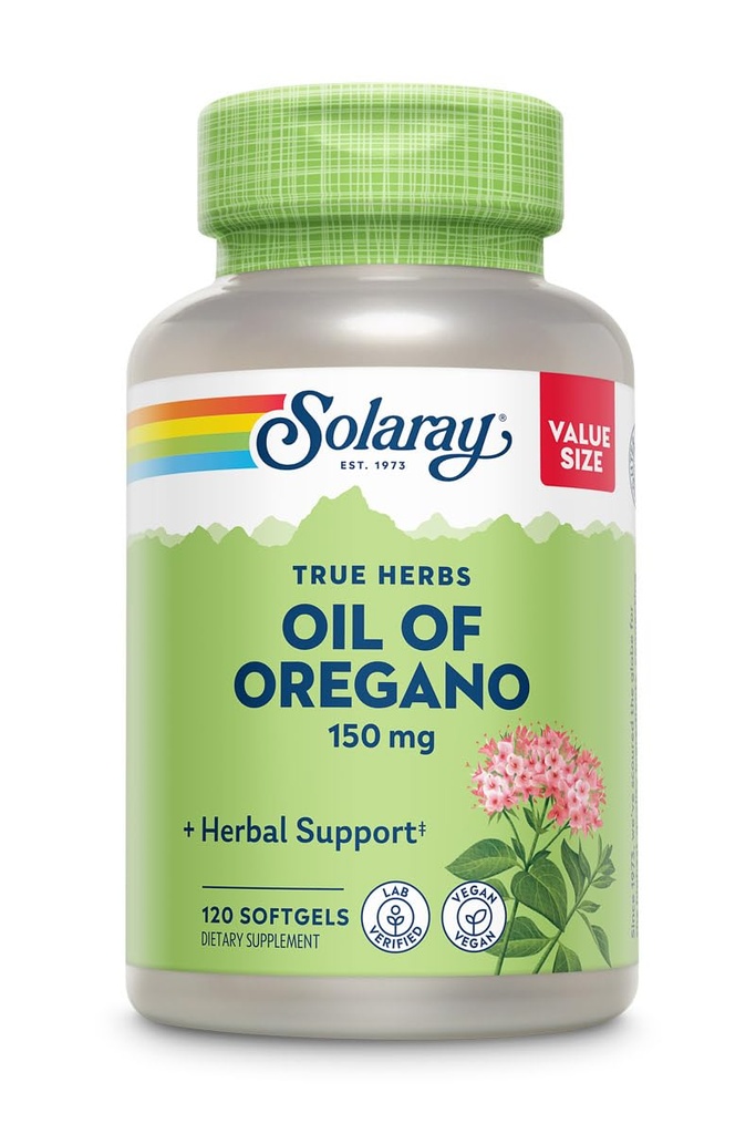 SOLARAY Oil of Origano Softgels 150 mg - Origano Oil Supplement for Powerful Wellness Support - Gentle Digestion - Extra Deviški Olive Oil Base - Vegan, 60-dnevni garancija - 120 Serving, 120 Softgels