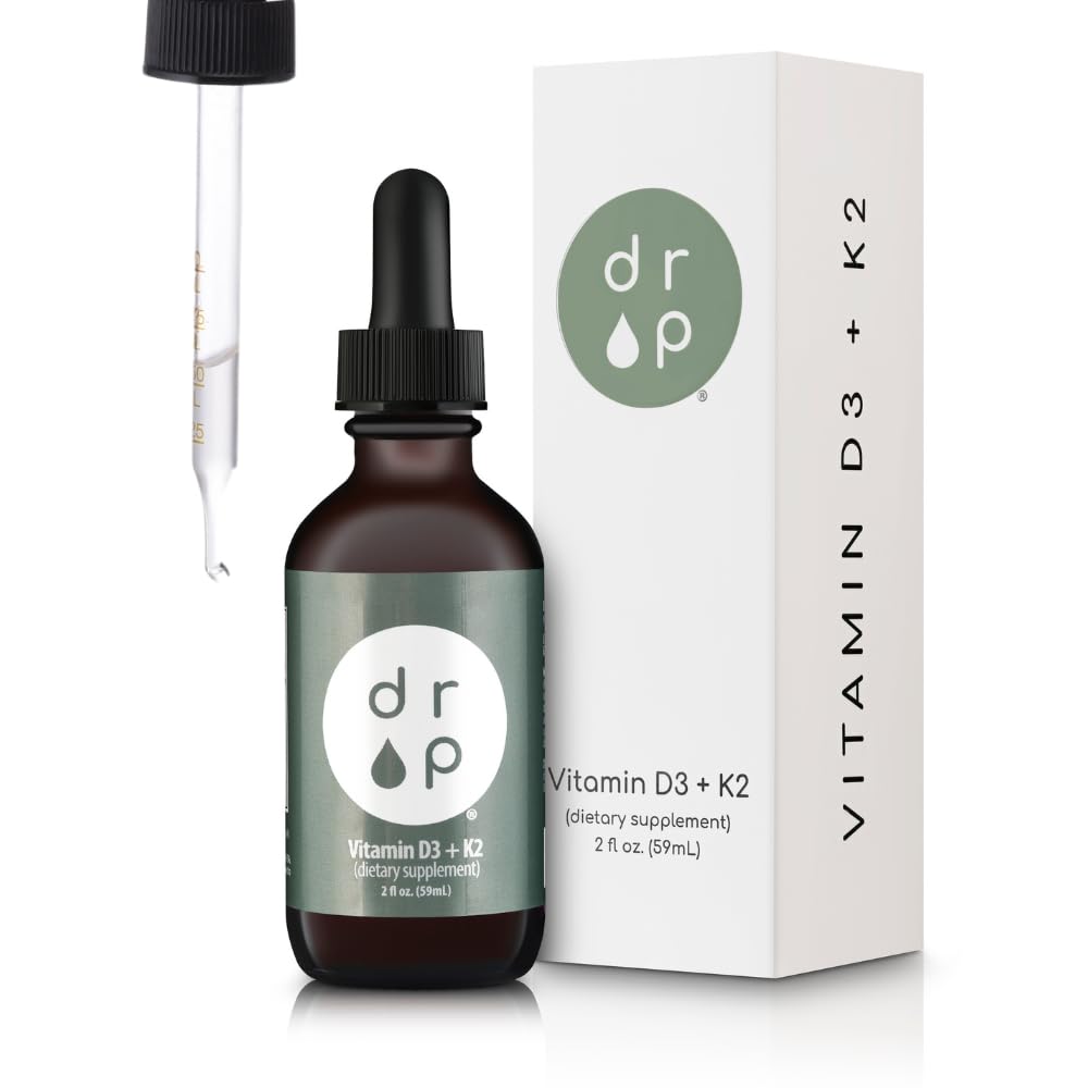 Vitamin D3 + K2 Kapljice s 1000 i.e. D3 in 45 μg K2, 2 oz Tekoči dodatek za moč kosti, izboljšan razpoloženj - brez umetnih konzervansov, brez arome, s kokosovim MCT oljem