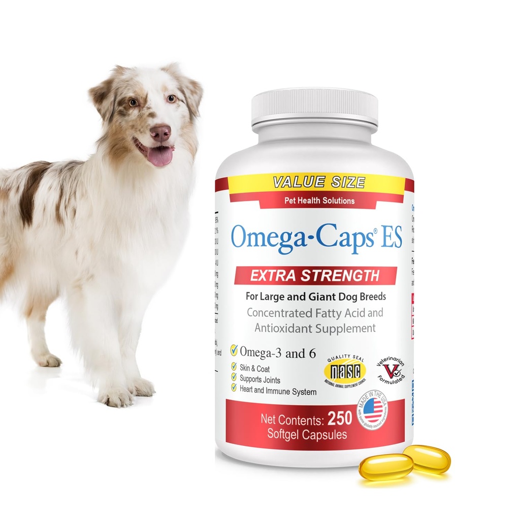 Omega- Caps ES za velike in velike pse - omega 3, vitamini, minerali, antioksidanti - podpora imunskega sistema, sklepov, srca in možganov - 250 kapsul mehkega gela