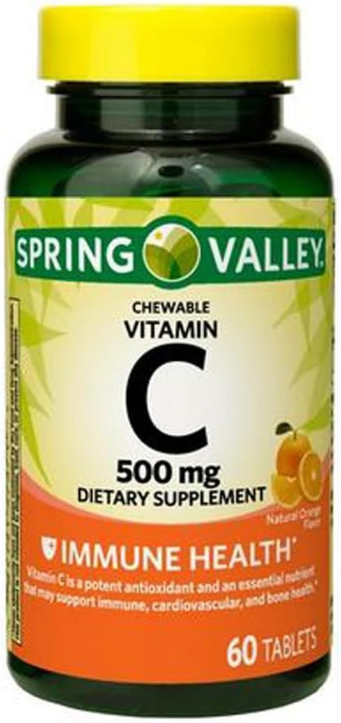 Vitamin C Imunsko zdravje Prehranska dopolnila žvečljive tablete, Oranžna, 500 mg, 60 Število