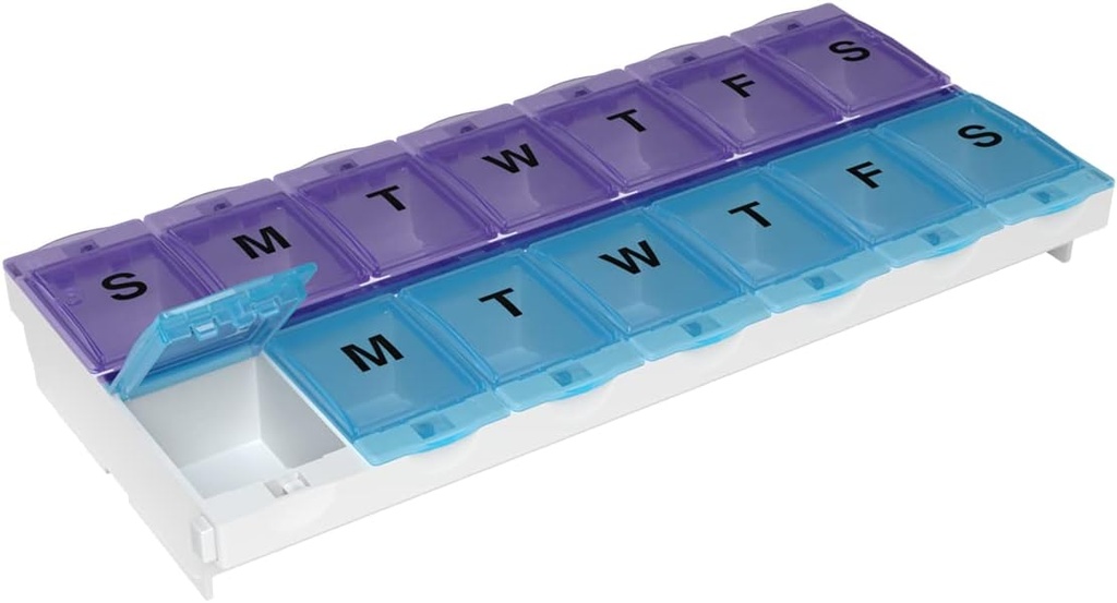 EZY DOSE (14-dan) AM/PM tablete primer, načrtovalec zdravil, vitamin organizator Box, 2X-veliko zaklepanje oddelki za varno recept in preprečevanje nenamerno razlitje, Barvno maj Vary, BPA brezplačno