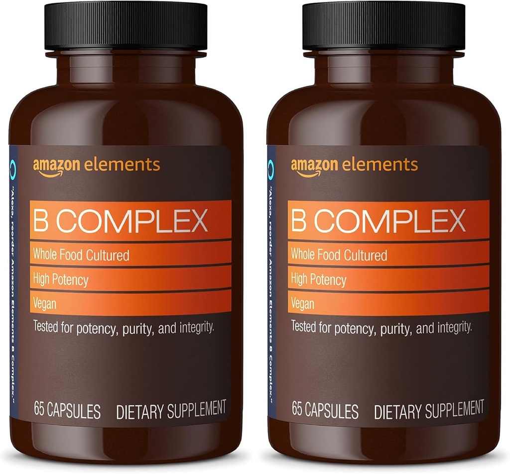 Elementi B Kompleks, Visoka moč, 83% Cela hrana Kulturirano, Podpira Imunsko in normalno energijo Presnova, Vegan, 65 Kapsule, 2 Mesec dobave (Packaging May Vary) (Pack z 2)