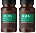 Elementi Vegan Biotin 5000 mcg - Lasje, koža, nohti, 130 kapsul (4 mesece dobave) (Packaging May Vary) (Pack z 2)