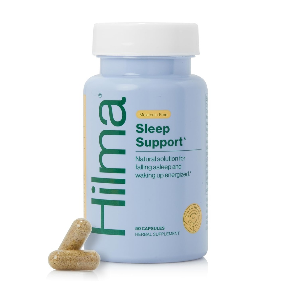 Hilma Sleep Aid Oblikovana z magnezijem in L-Theanine, Naravna pomoč za spanje za odrasle, da vam pomaga zaspati in ostati spanje Melatonin-free, ne-Drowsy Naslednji dan Formula, 50 Veganske kapsule