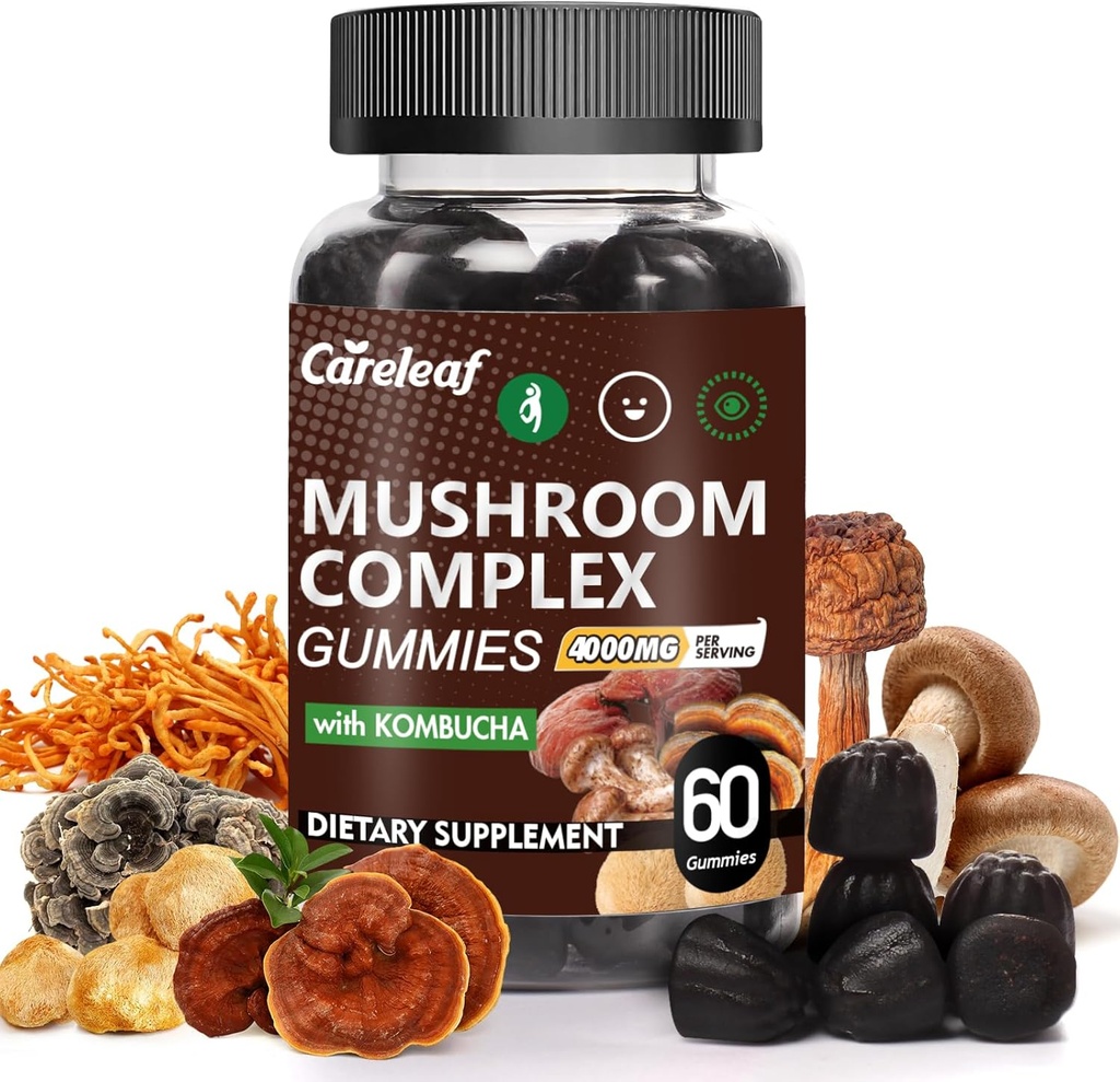 9 v 1 Gobe Gumies z levjo grivo za fokus dopolnila in energijske dodatke za podporo imunskega sistema De-stress Boost Mood & Energy 60 Count Kombucha Flavor
